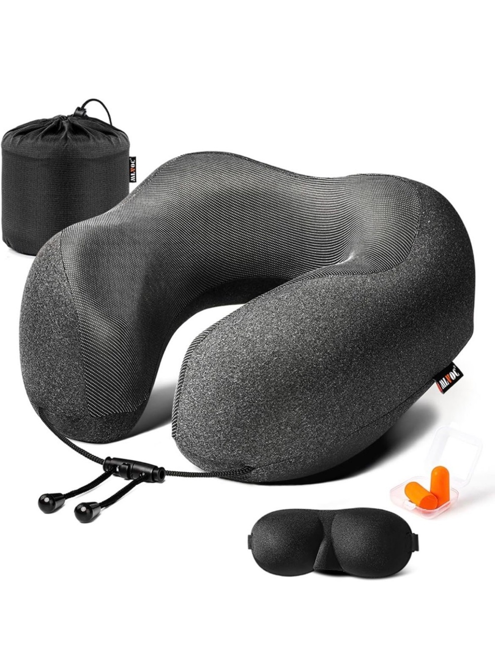 MLVOC Memory Foam Travel Neck Pillow Kit in Black and Gray NWT #Lux-T